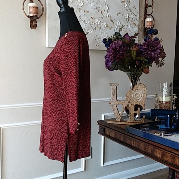 NWOT Liz Claiborne Dark Orange With Black Prints 3/4 Sleeves Tunic Top. Size S - Picture 10 of 17